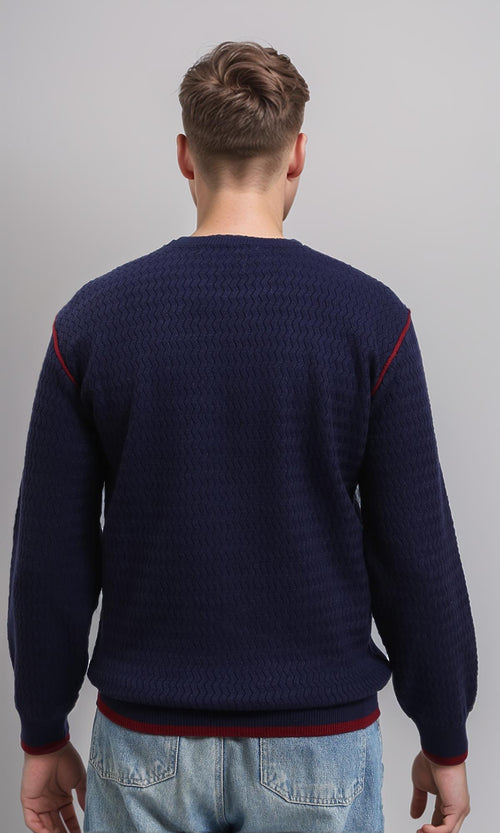 R214488 - Slip On Sweater with Piping Detail - Navy Blue