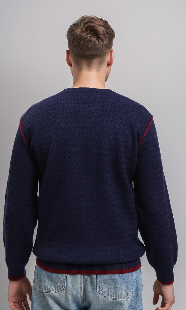 R214488 - Slip On Sweater with Piping Detail - Navy Blue