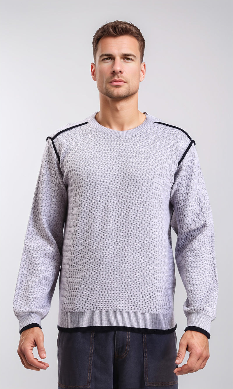 R214489 - Self Wave Line Crew Neck Sweater - Grey
