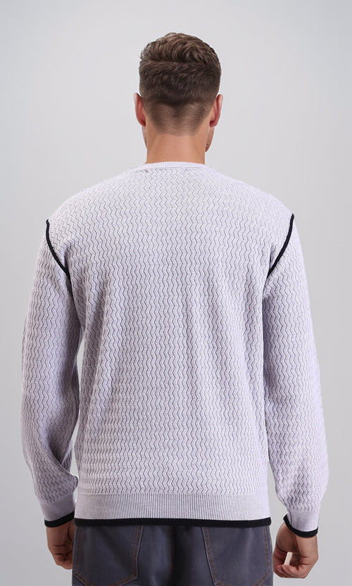 R214489 - Self Wave Line Crew Neck Sweater - Grey