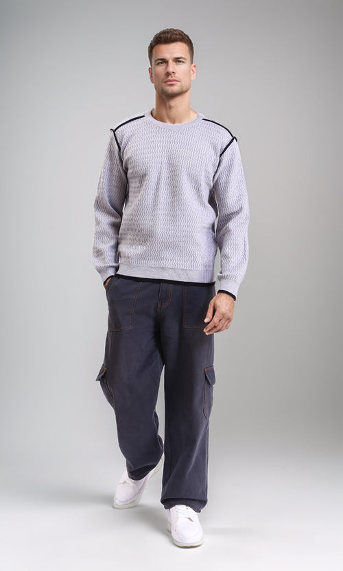 R214489 - Self Wave Line Crew Neck Sweater - Grey