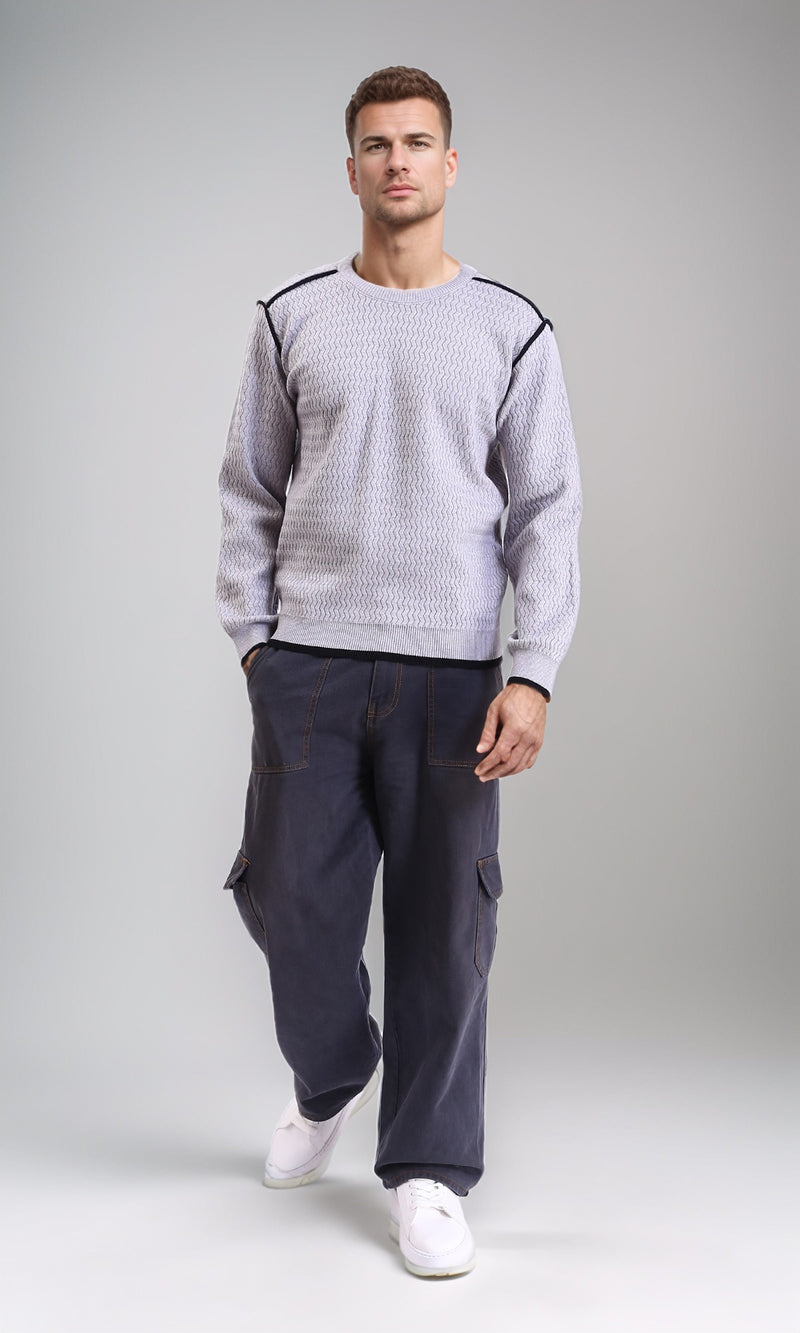 R214489 - Self Wave Line Crew Neck Sweater - Grey
