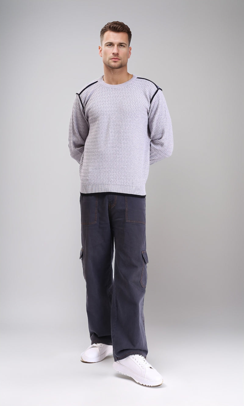 R214489 - Self Wave Line Crew Neck Sweater - Grey