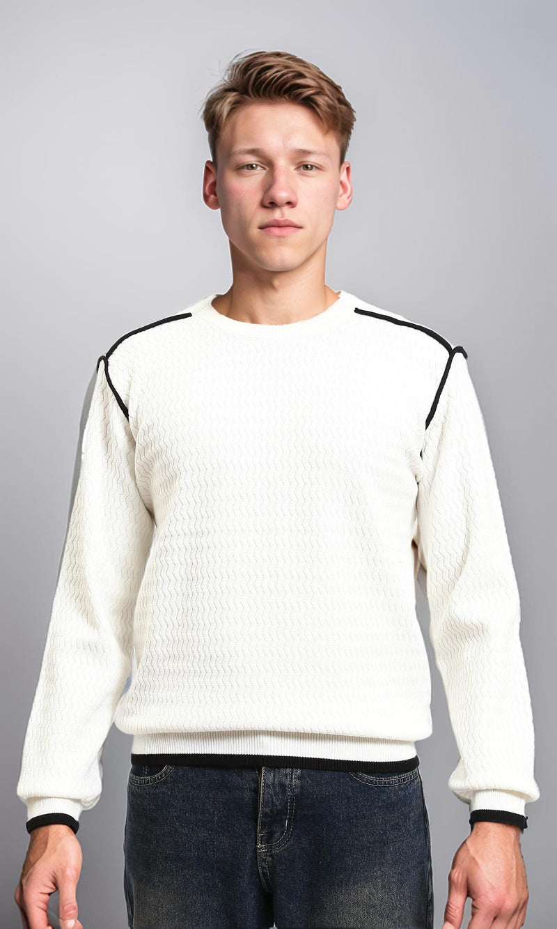 R214491 - Slip On Sweater with Piping Detail - White