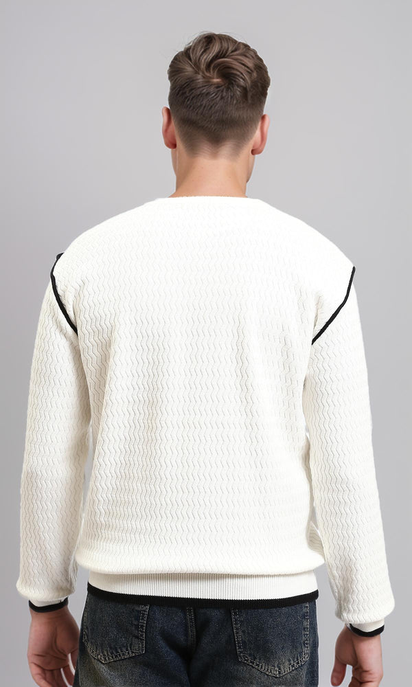 R214491 - Slip On Sweater with Piping Detail - White