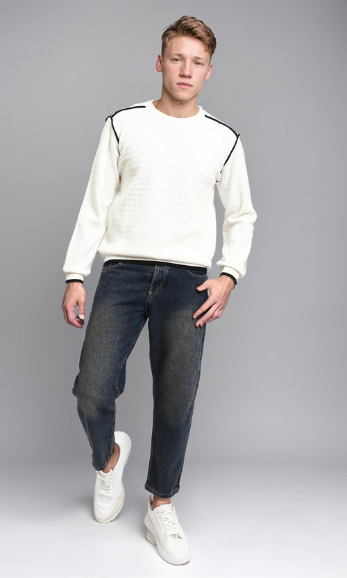 R214491 - Slip On Sweater with Piping Detail - White