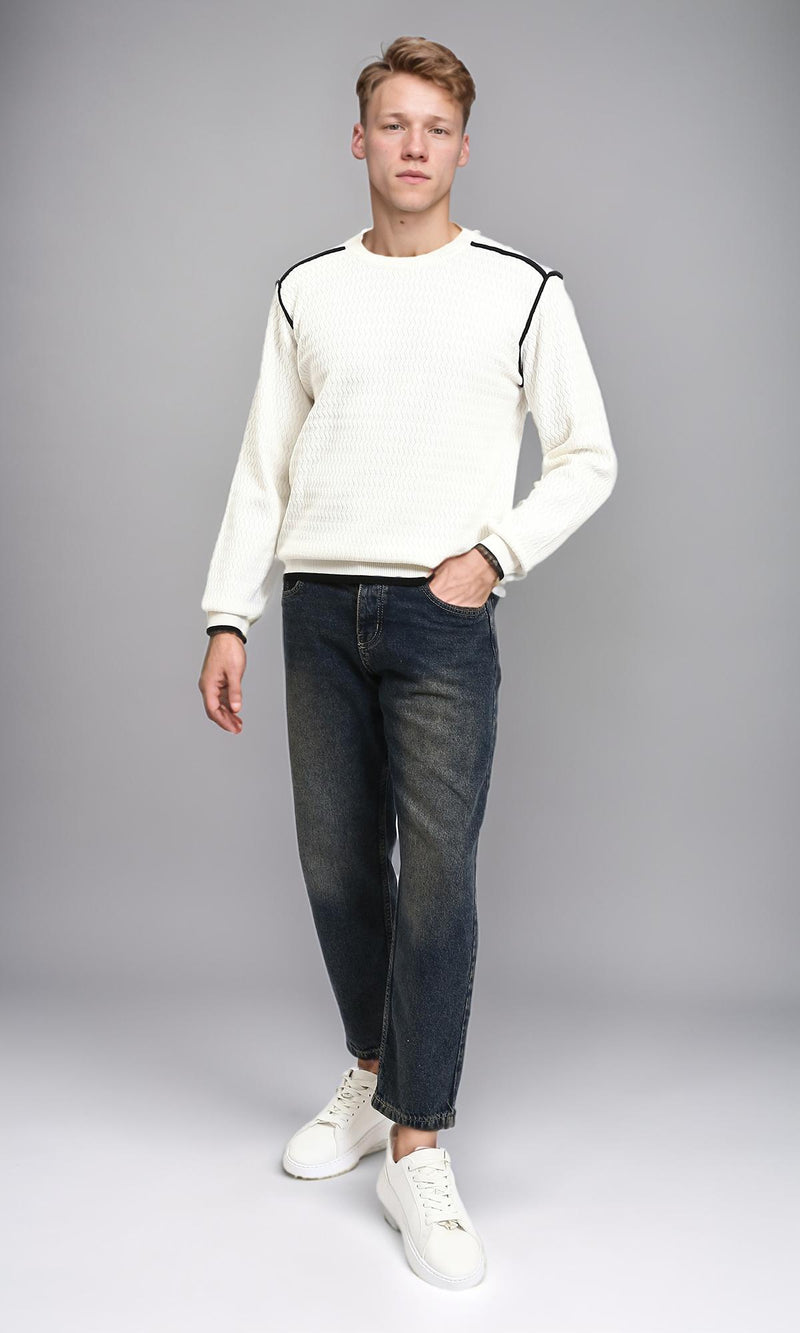 R214491 - Slip On Sweater with Piping Detail - White