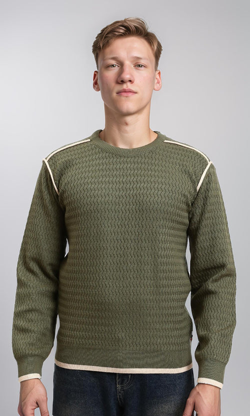 R214492 - Slip On Sweater with Piping Detail - Dark Olive