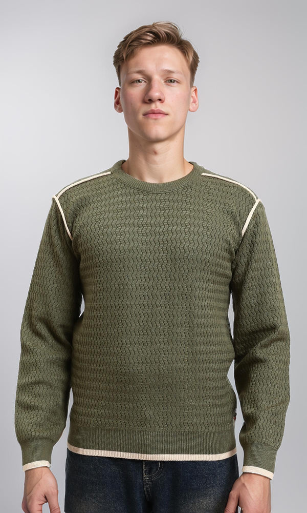 R214492 - Slip On Sweater with Piping Detail - Dark Olive