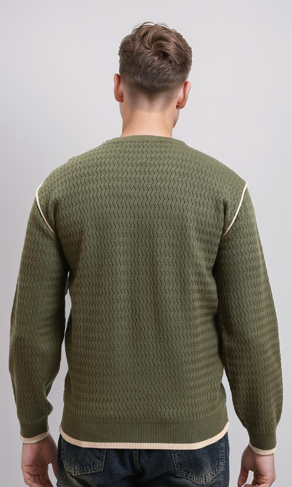 R214492 - Slip On Sweater with Piping Detail - Dark Olive