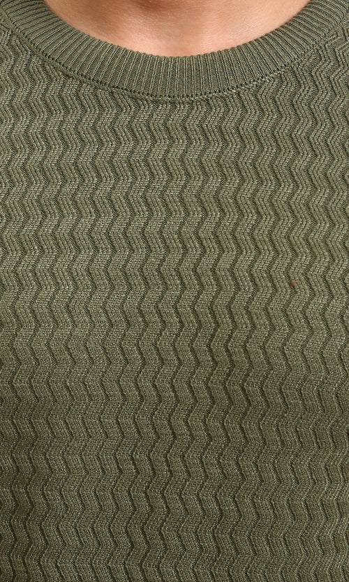 R214492 - Slip On Sweater with Piping Detail - Dark Olive