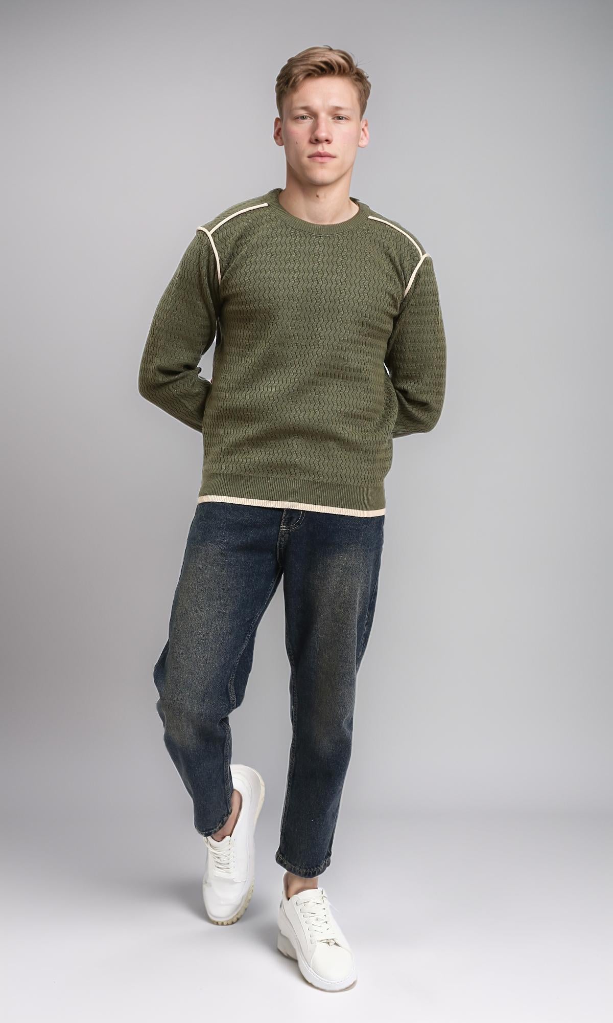 R214492 - Slip On Sweater with Piping Detail - Dark Olive