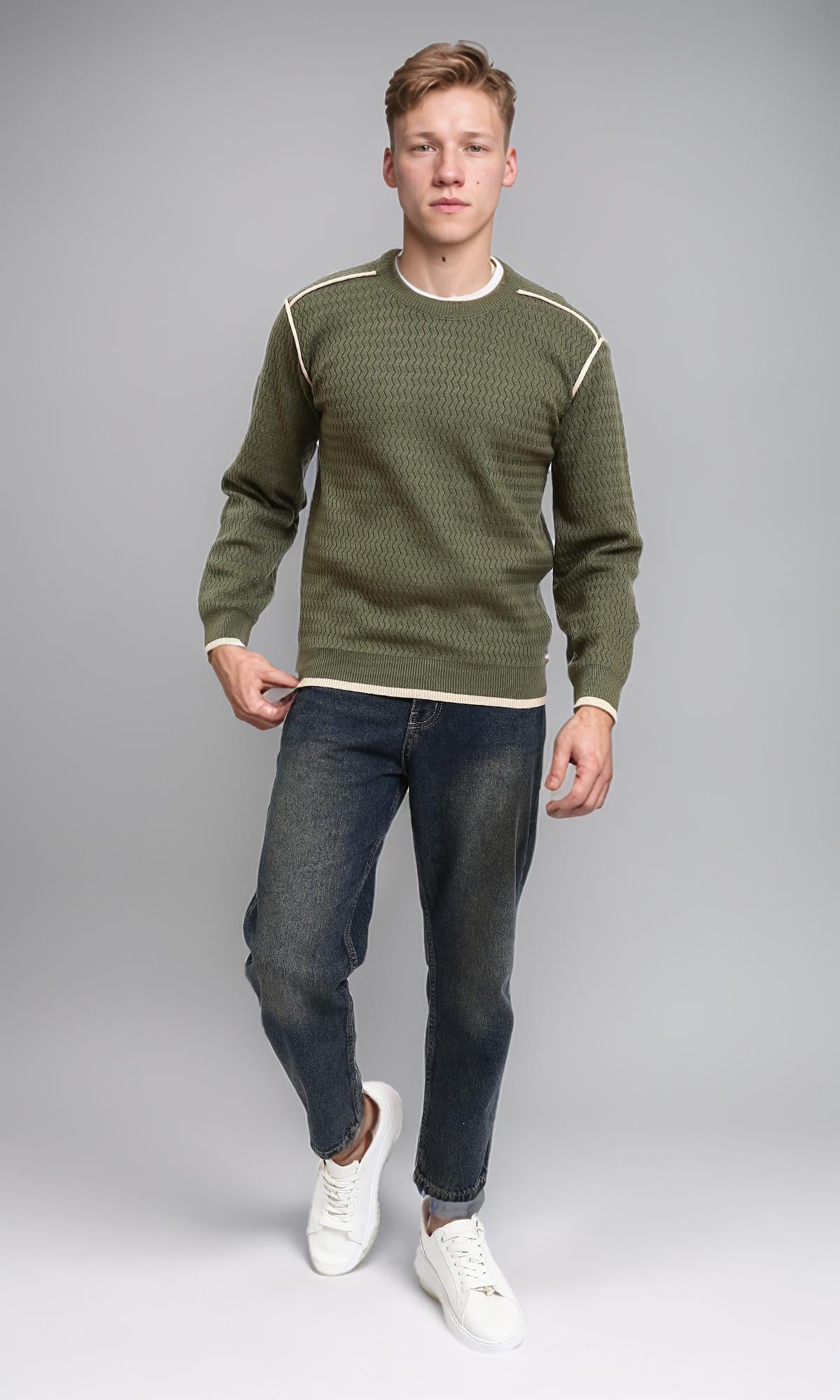 R214492 - Slip On Sweater with Piping Detail - Dark Olive