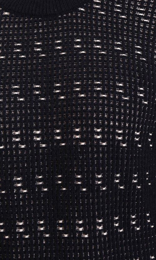 R214493 - Ribbed Round Neck Knitted Pullover - Black