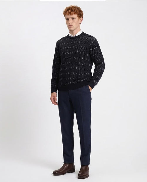 Ravin Men’s Textured Knit Crew-Neck Sweater – Black & White Fleck - R214493
