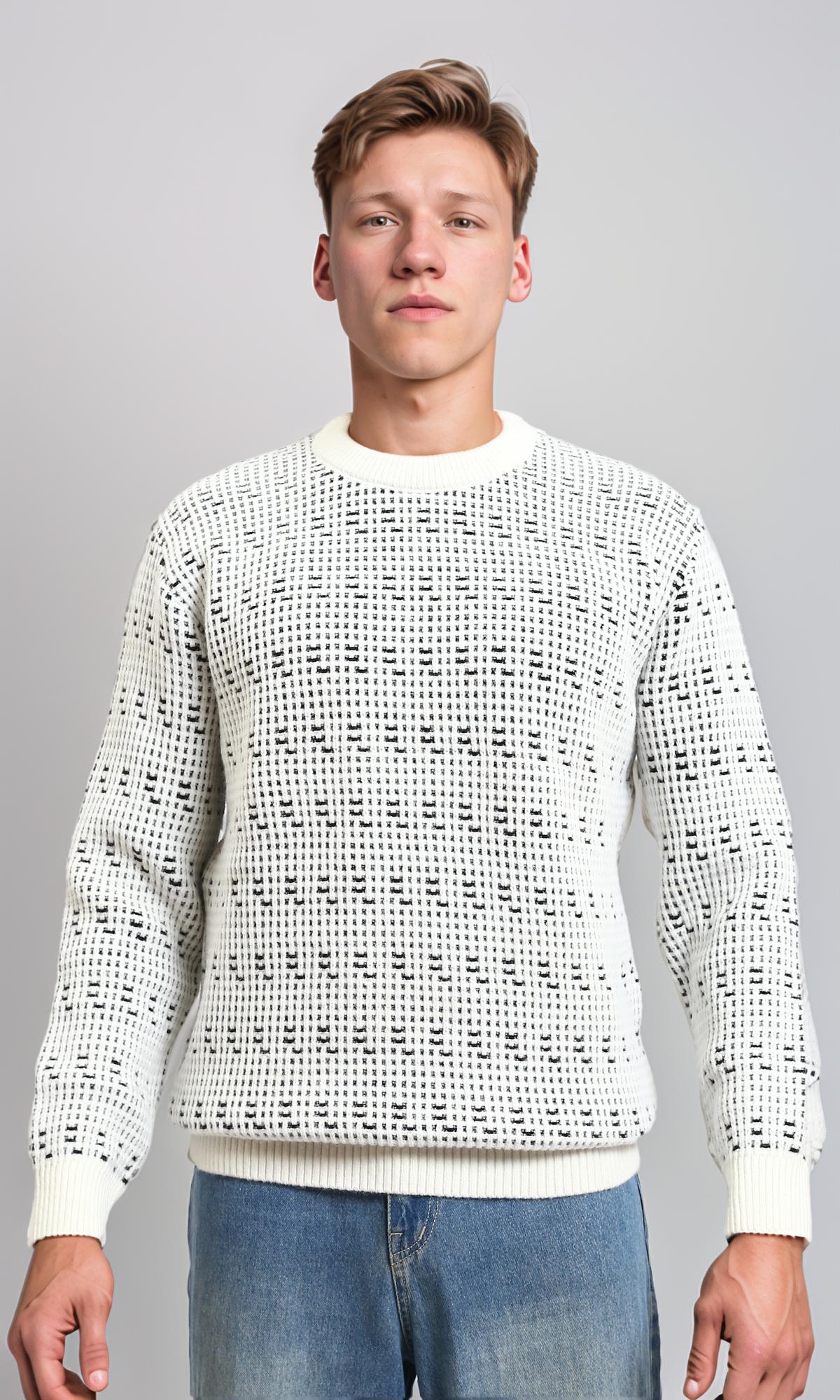 Crew Neck Winter Knitted Sweater - Off-White