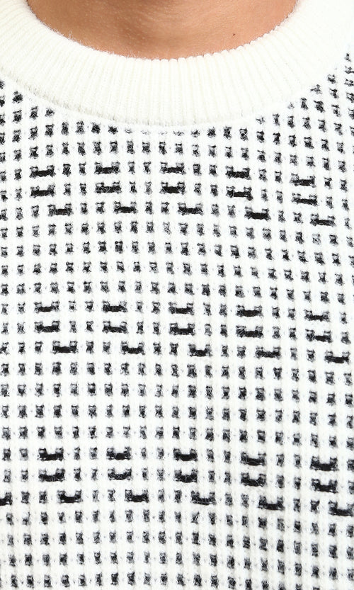 R214494 - Crew Neck Winter Knitted Sweater - Off-White