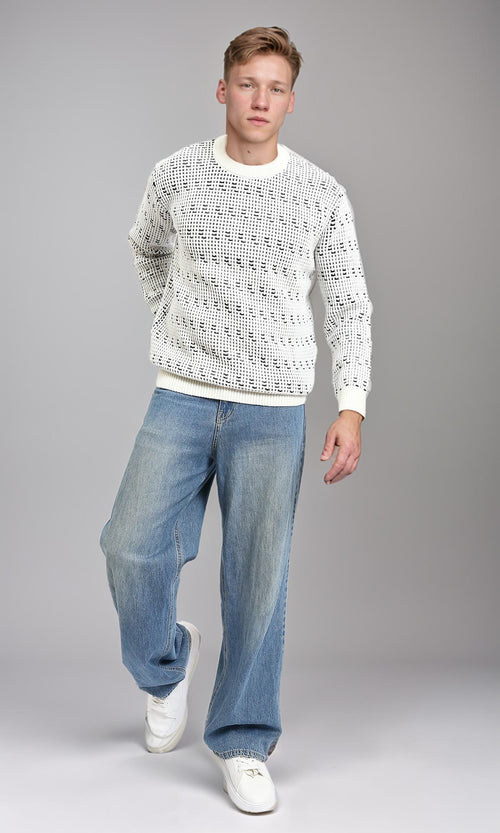 R214494 - Crew Neck Winter Knitted Sweater - Off-White