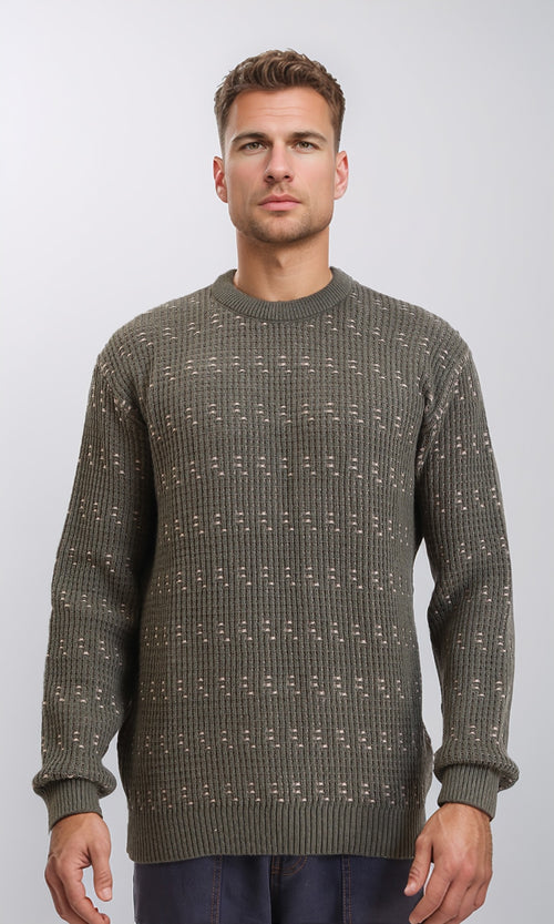 R214495 - Ribbed Round Neck Knitted Pullover - Army Green