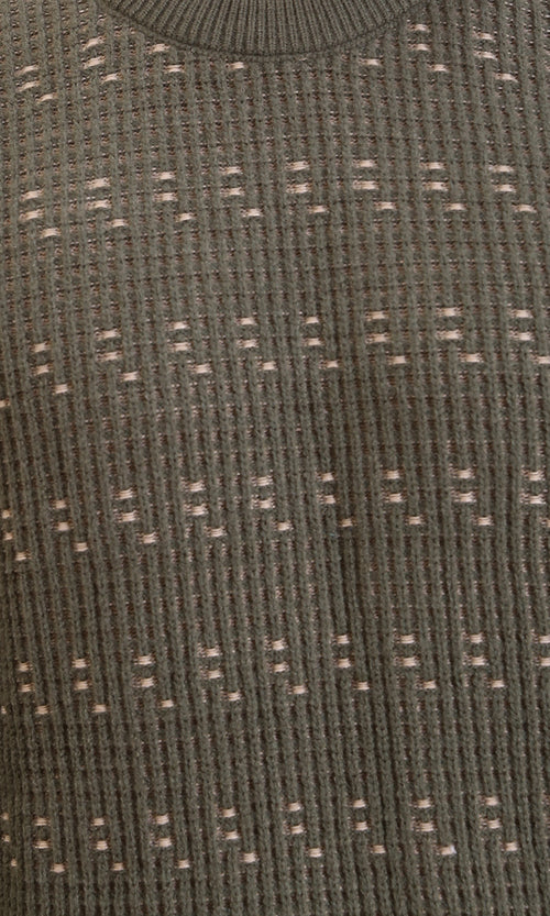 R214495 - Ribbed Round Neck Knitted Pullover - Army Green