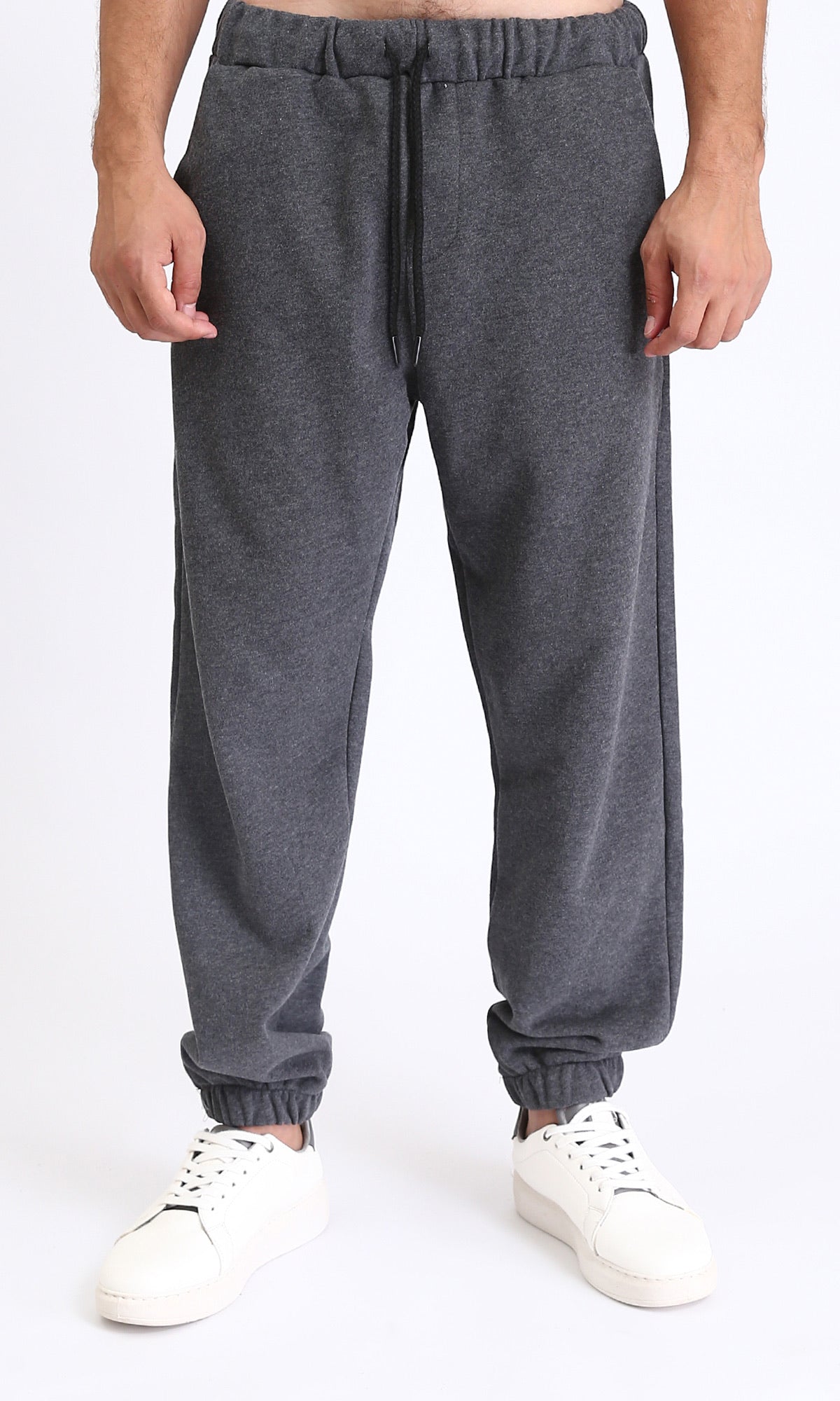 Comfy Drawstring Pants with Hem - Heather Dark Grey