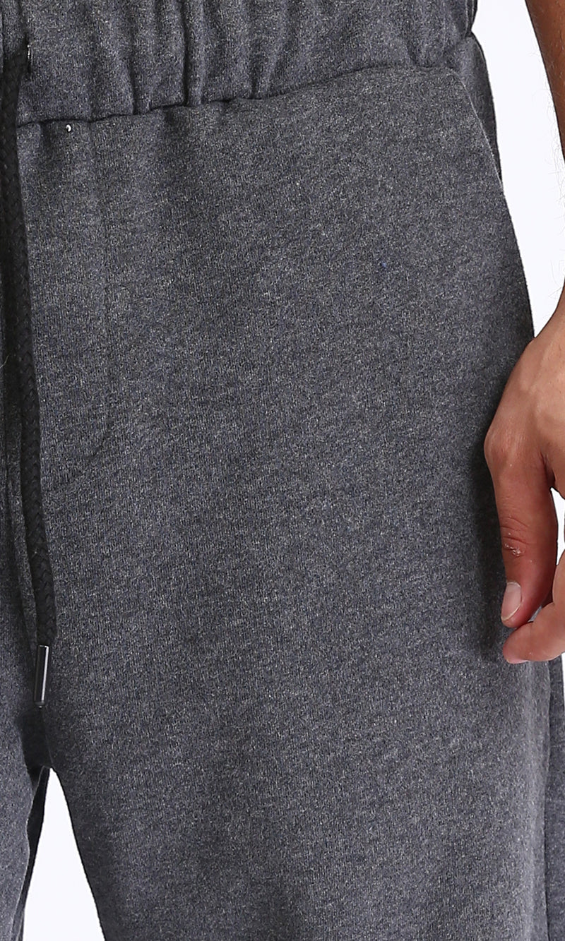 R214497 - Comfy Drawstring Pants with Hem - Heather Dark Grey