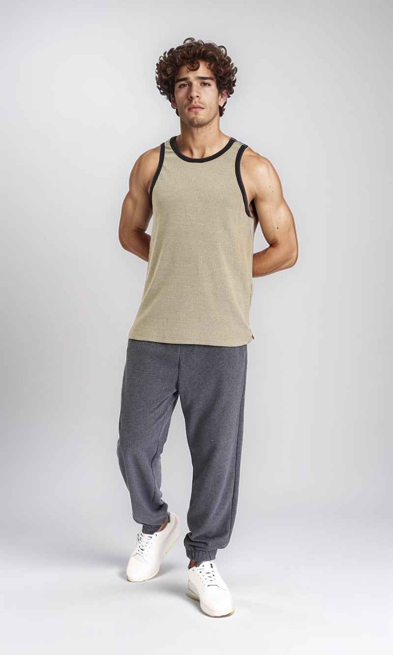 R214497 - Comfy Drawstring Pants with Hem - Heather Dark Grey