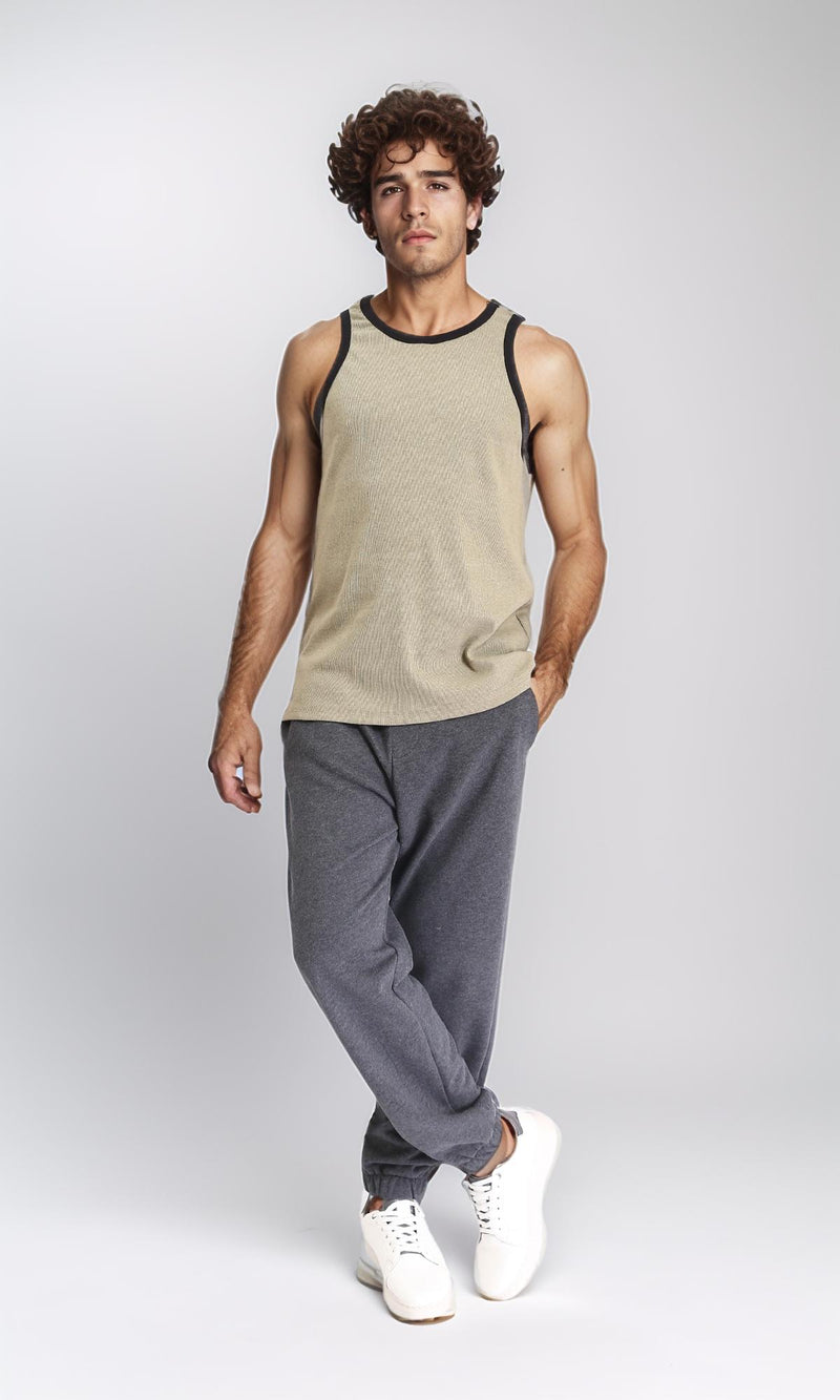 R214497 - Comfy Drawstring Pants with Hem - Heather Dark Grey