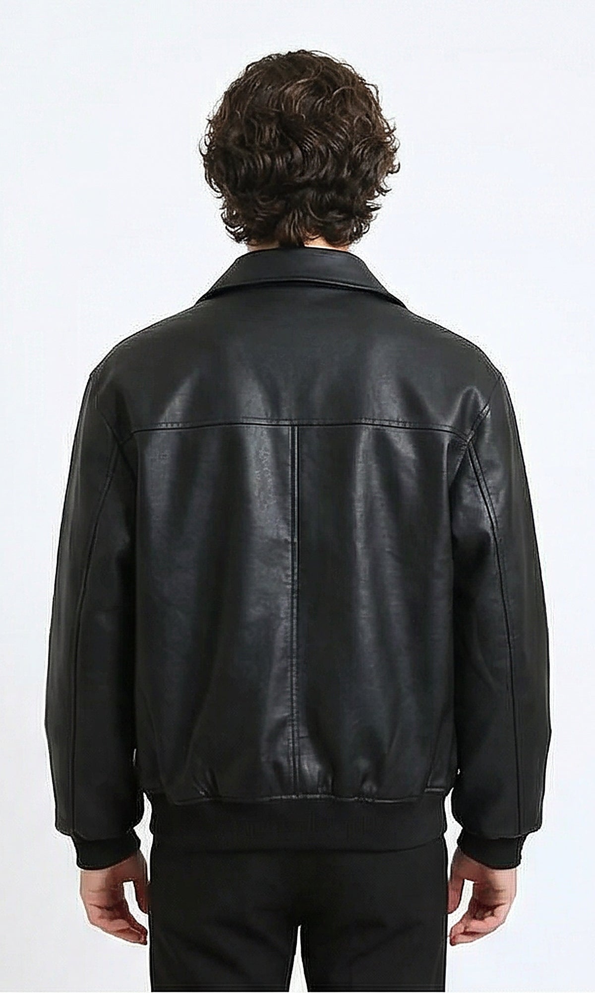 R214518 - Solid Leather Jacket with Front Pockets - Black