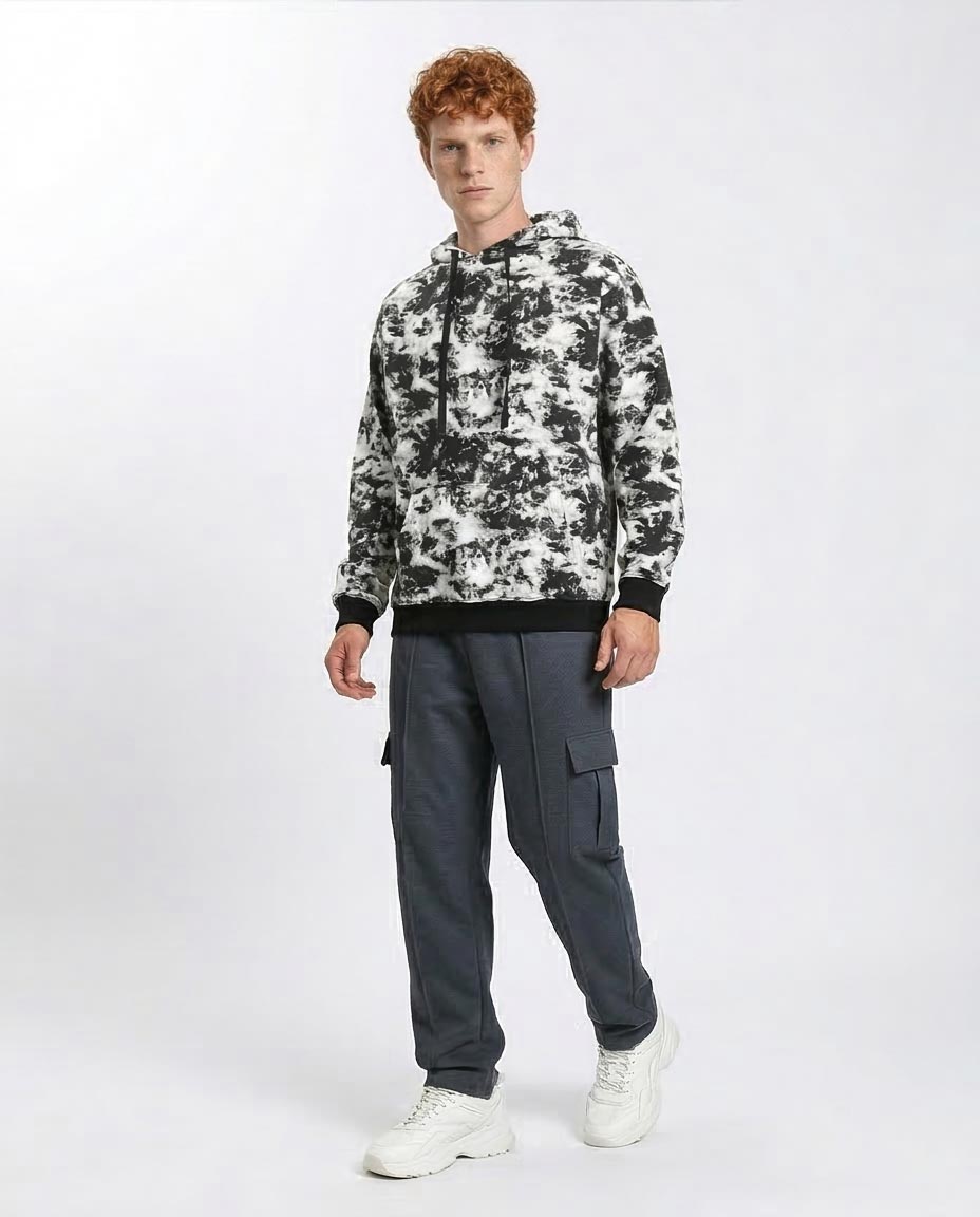 Ravin Men's Monochrome Abstract Splatter Knit Hoodie - Black & White - R214519