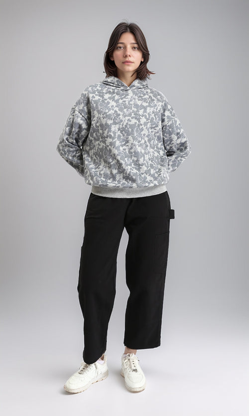 R214520 - Patterned Long Sleeves Slip On Hoodie - Grey