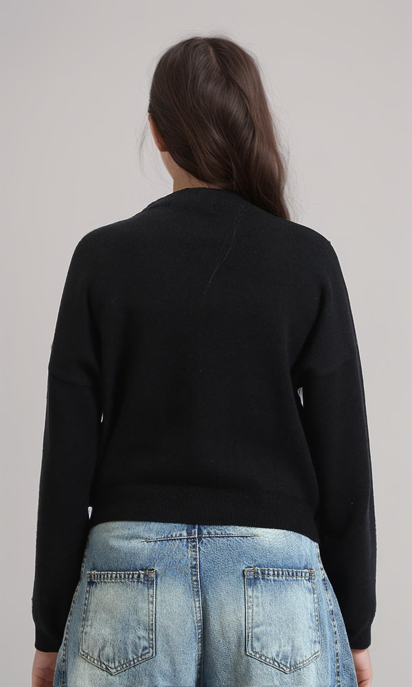 R214538 - Drop-Shoulders Solid Winter Sweatshirt - Black