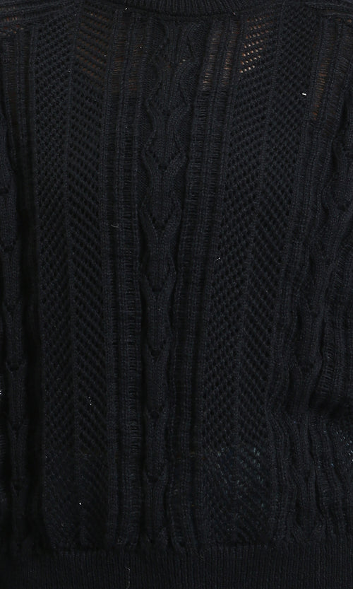 R214541 - Ribbed Round Neck Knitted Pullover - Black