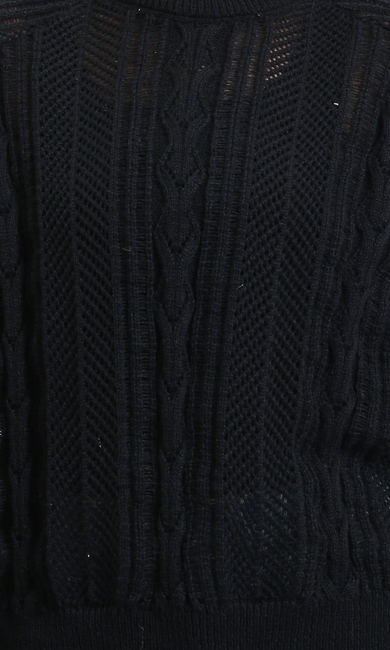 R214541 - Ribbed Round Neck Knitted Pullover - Black