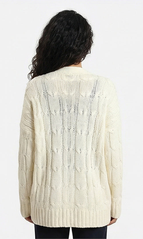 Cream Oversized Cable Knit Button-Down Cardigan