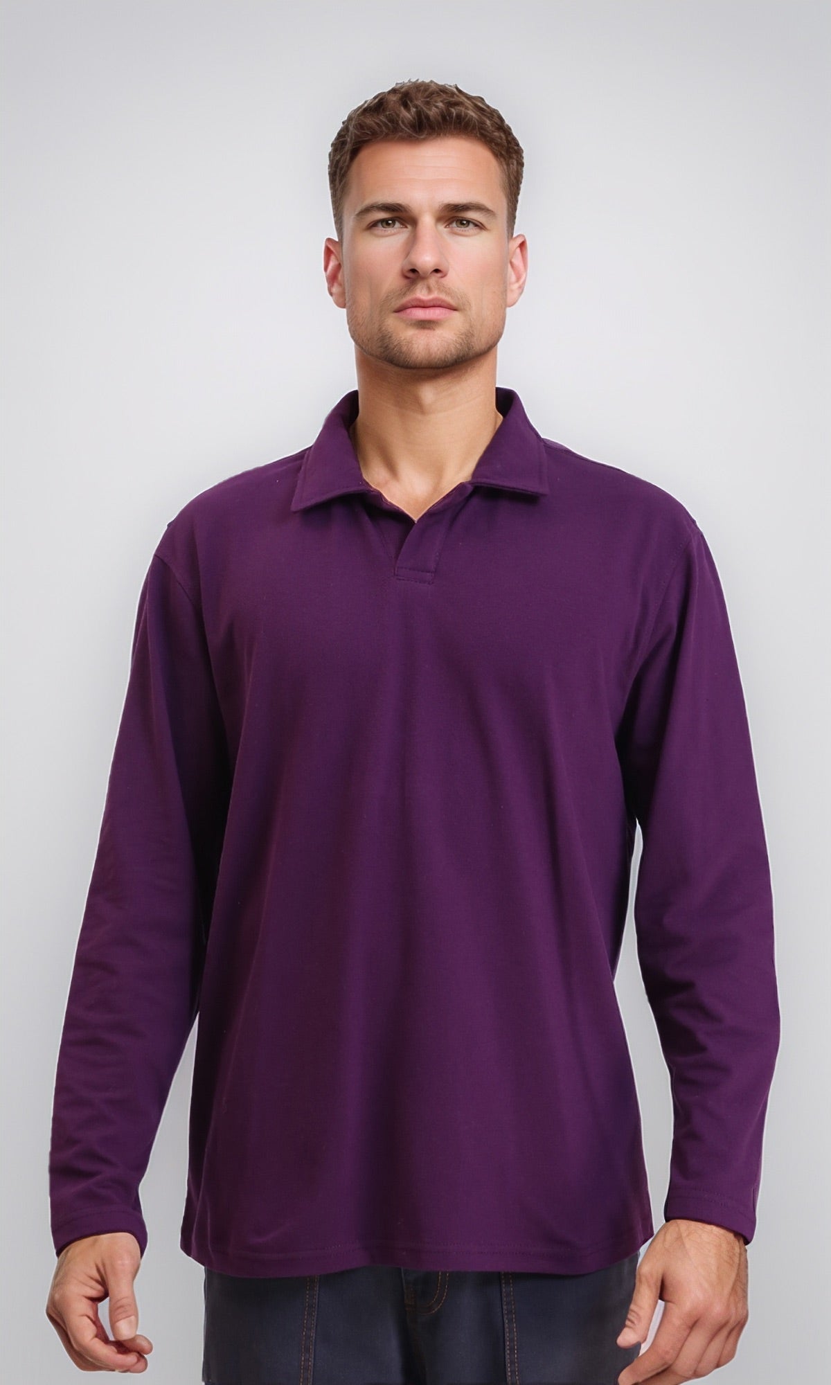 Long Sleeves Slip On Polo Shirt - Dark Purple