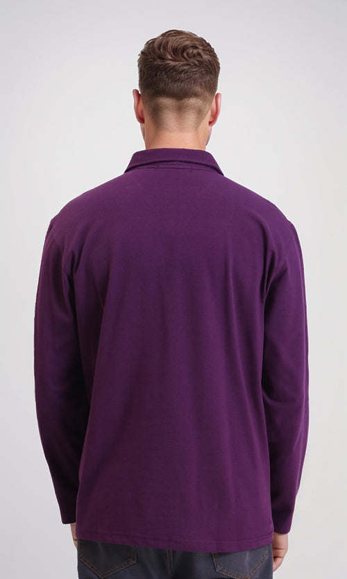 R214567 - Long Sleeves Slip On Polo Shirt - Dark Purple