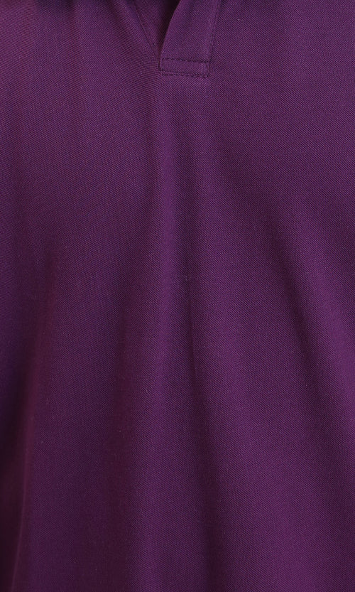 R214567 - Long Sleeves Slip On Polo Shirt - Dark Purple