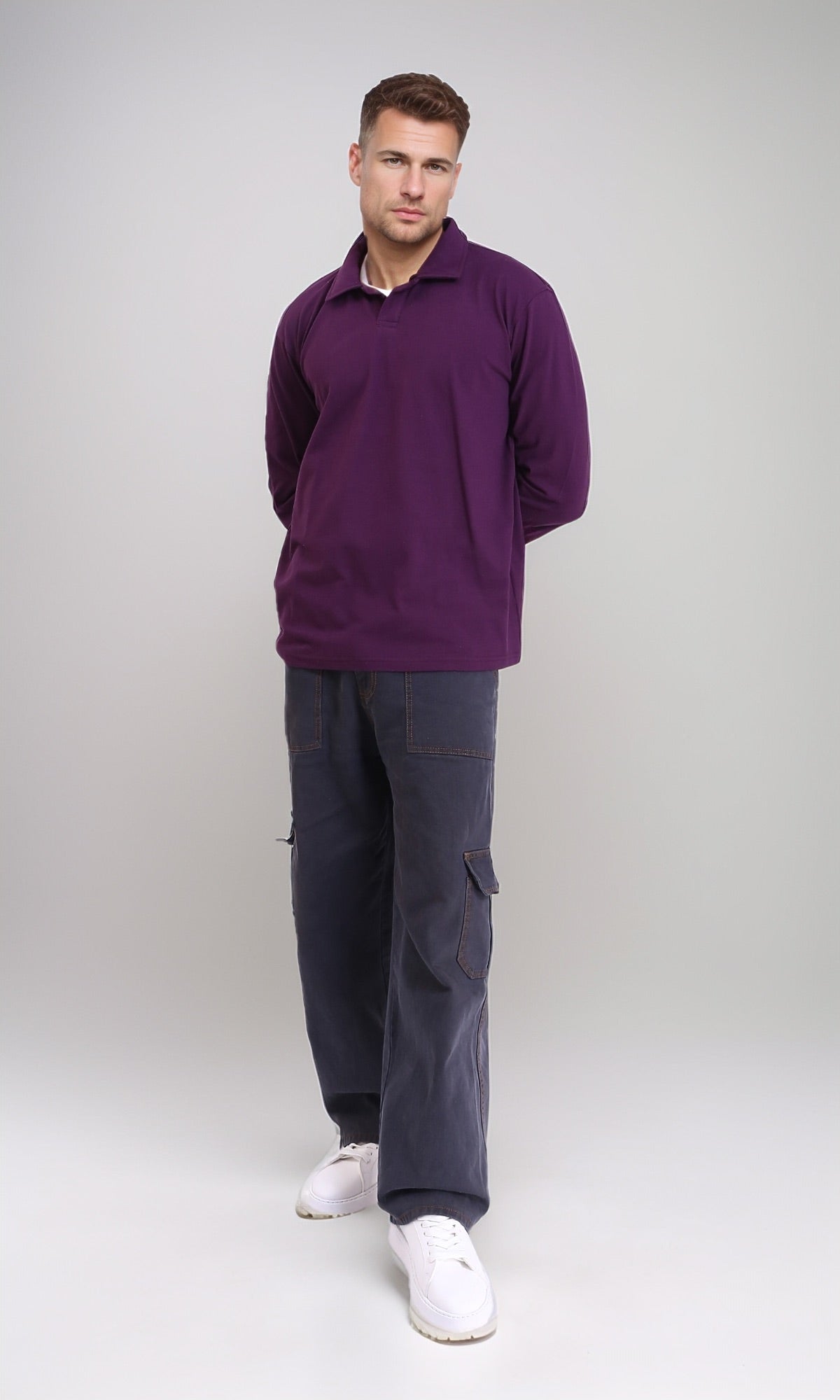 R214567 - Long Sleeves Slip On Polo Shirt - Dark Purple