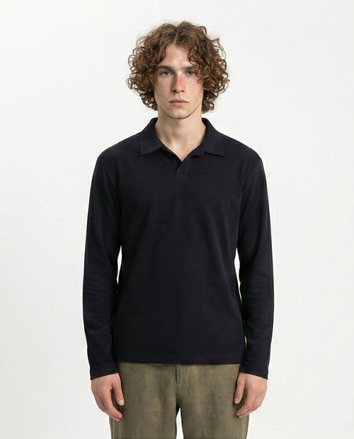 Long Sleeves Slip On Polo Shirt - Black
