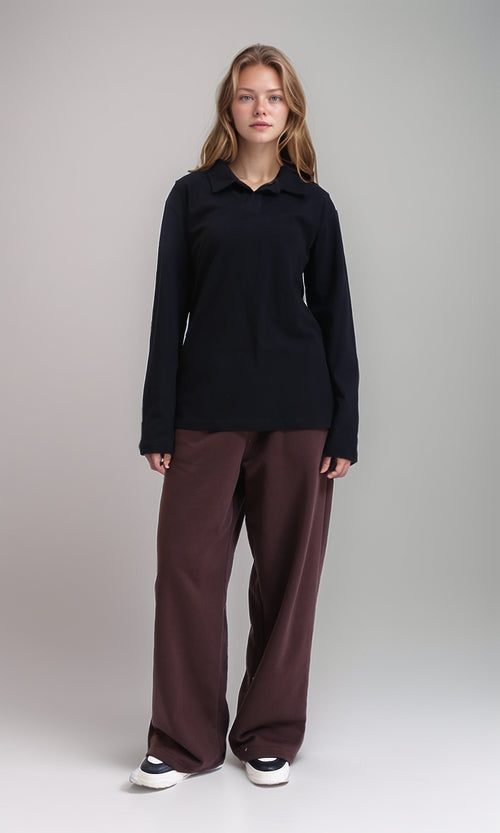 R214568 - Long Sleeves Slip On Polo Shirt - Black