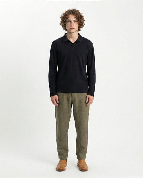 R214568 - Long Sleeves Slip On Polo Shirt - Black