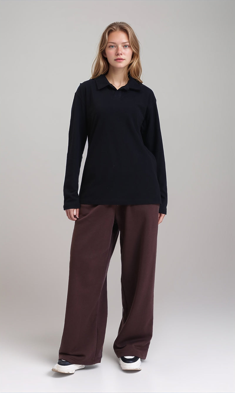 R214568 - Long Sleeves Slip On Polo Shirt - Black