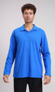 R214569 - Long Sleeves Solid Cotton Polo Shirt - Blue