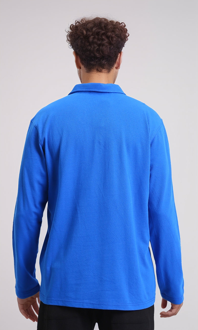 R214569 - Long Sleeves Solid Cotton Polo Shirt - Blue