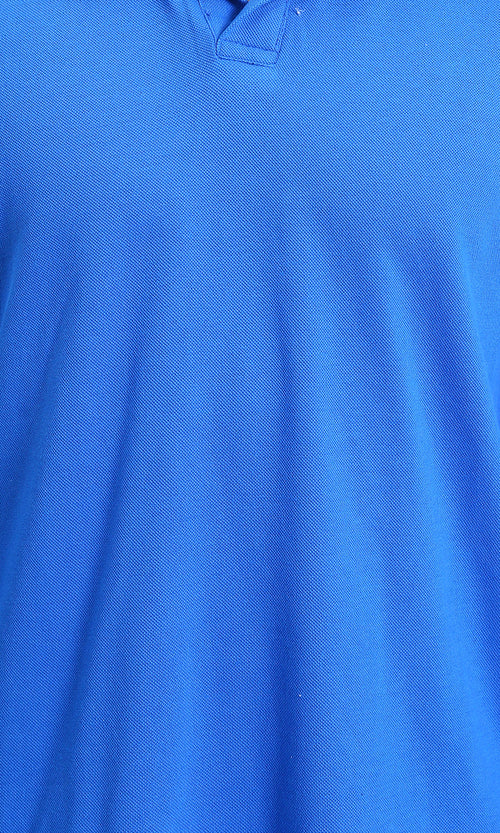 R214569 - Long Sleeves Solid Cotton Polo Shirt - Blue