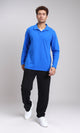R214569 - Long Sleeves Solid Cotton Polo Shirt - Blue