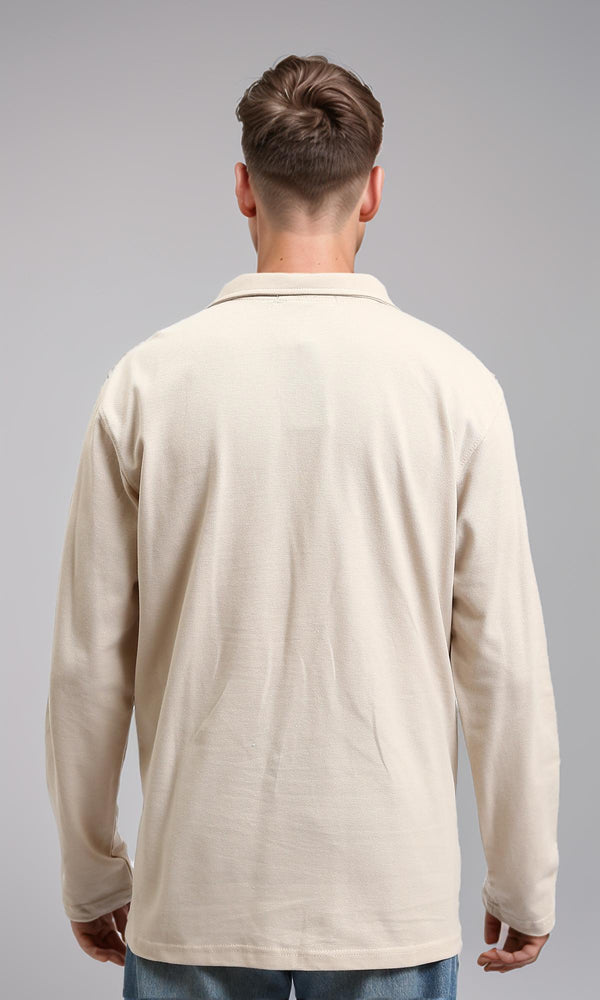 R214570 - Solid Long Sleeves Basic Polo Shirt - Beige