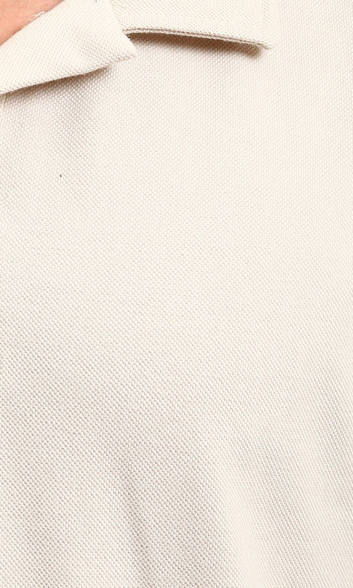 R214570 - Solid Long Sleeves Basic Polo Shirt - Beige