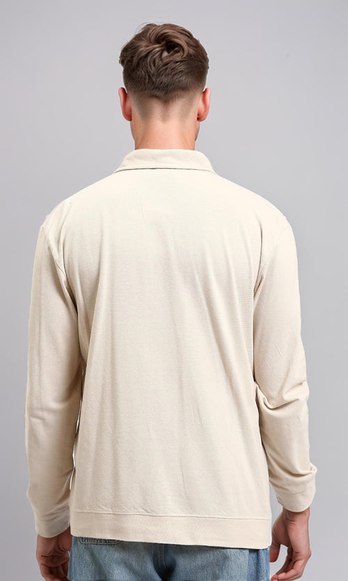 R214571 - Buttoned Classic Collar Basic Polo Shirt - Beige